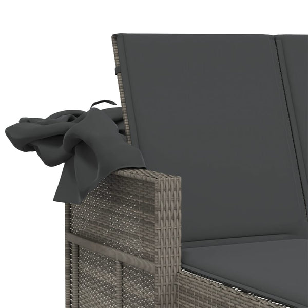 Vidaxl Double Sun Lounger With Canopy And Cushions Grey Poly Rattan Other Patio & Garden Furniture