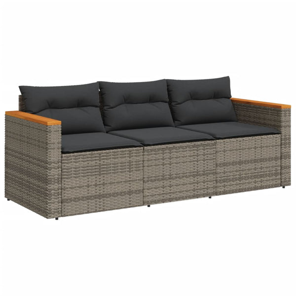 Garden Sofa With Cushions 3 Seater Grey Poly Rattan Patio Chairs