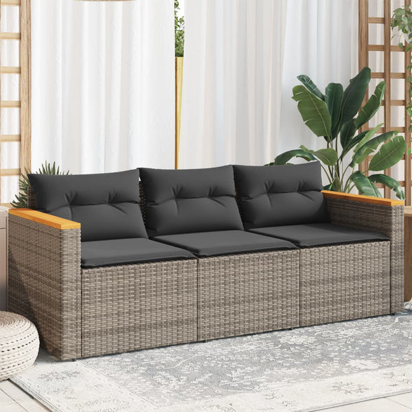 Garden Sofa With Cushions 3 Seater Grey Poly Rattan Patio Chairs