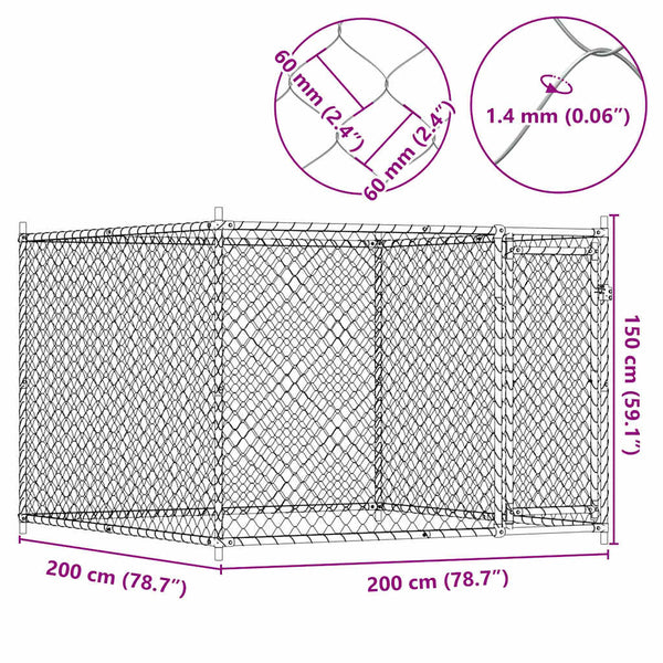 Vidaxl Dog Cage With Door Grey 2X2x1.5 M Galvanised Steel Dog Cages