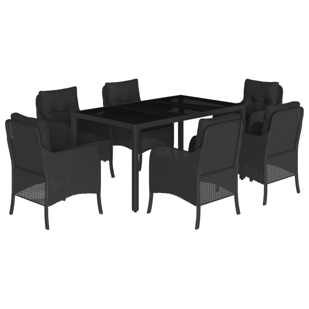 7 Piece Garden Dining Set With Cushions Black Poly Rattan Outdoor Dining Sets