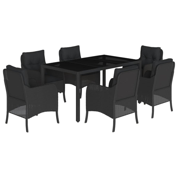 7 Piece Garden Dining Set With Cushions Black Poly Rattan Outdoor Dining Sets