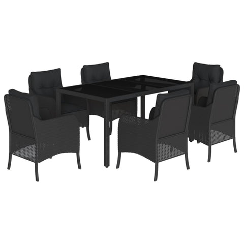 7 Piece Garden Dining Set With Cushions Black Poly Rattan Outdoor Dining Sets