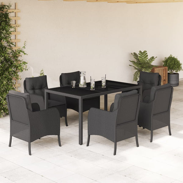7 Piece Garden Dining Set With Cushions Black Poly Rattan Outdoor Dining Sets