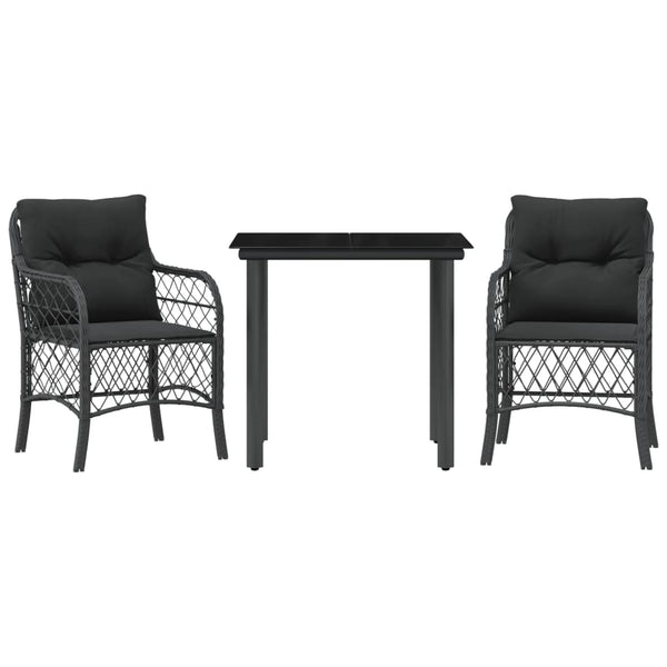3 Piece Bistro Set With Cushions Black Poly Rattan Patio Furniture Sets