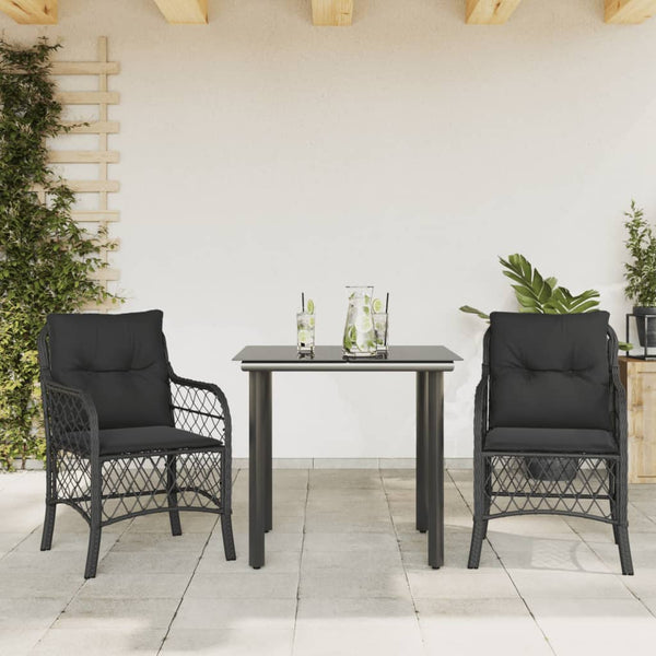 3 Piece Bistro Set With Cushions Black Poly Rattan Patio Furniture Sets