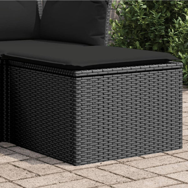 Vidaxl Garden Stool With Cushion Black 55X55x37 Cm Poly Rattan Patio Chairs