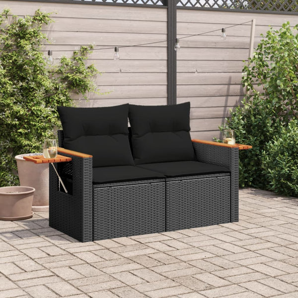 Vidaxl Garden Sofa With Cushions 2 Seater Black Poly Rattan Other Patio & Garden Furniture