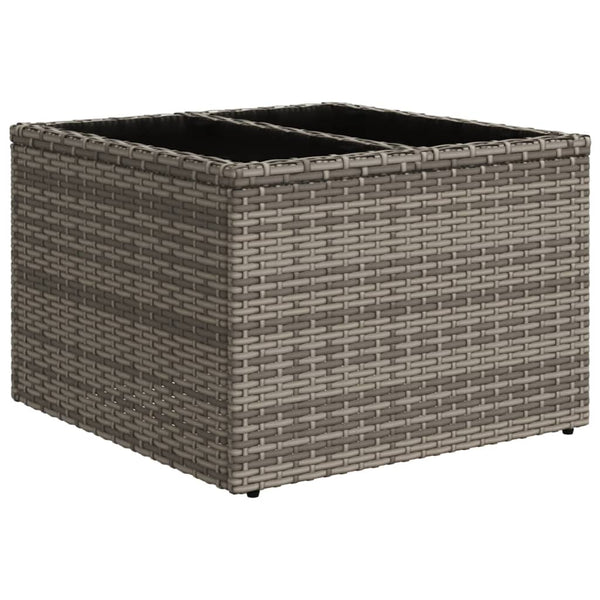 Vidaxl Garden Table With Glass Top Grey 55X55x37 Cm Poly Rattan Patio & Garden Tables