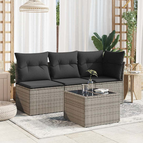 Vidaxl Garden Table With Glass Top Grey 55X55x37 Cm Poly Rattan Patio & Garden Tables