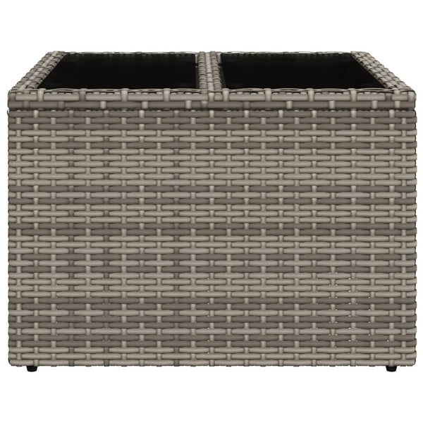 Vidaxl Garden Table With Glass Top Grey 55X55x37 Cm Poly Rattan Patio & Garden Tables