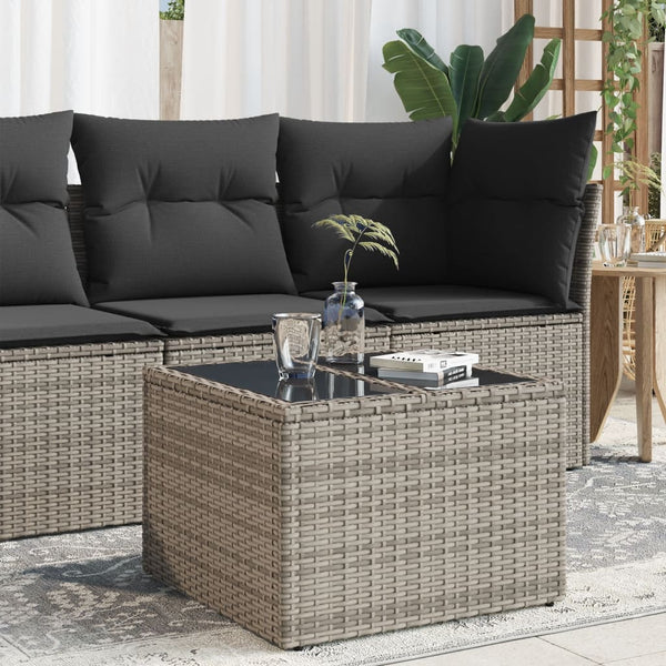 Vidaxl Garden Table With Glass Top Grey 55X55x37 Cm Poly Rattan Patio & Garden Tables
