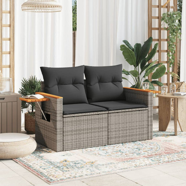 Vidaxl Garden Sofa With Cushions 2 Seater Grey Poly Rattan Patio Chairs