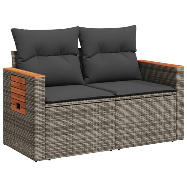 Vidaxl Garden Sofa With Cushions 2 Seater Grey Poly Rattan Patio Chairs
