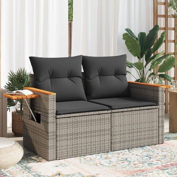 Vidaxl Garden Sofa With Cushions 2 Seater Grey Poly Rattan Patio Chairs