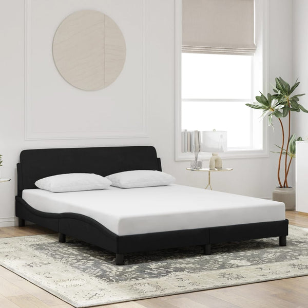 Bed Frame With Headboard Black 152X203 Cm Velvet Queen Bed Frames