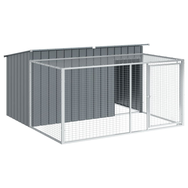 Vidaxl Dog House With Run Anthracite 197X194x110 Cm Galvanised Steel Dog Kennels