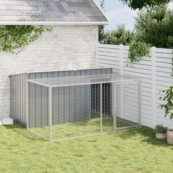 Vidaxl Dog House With Run Anthracite 197X194x110 Cm Galvanised Steel Dog Kennels