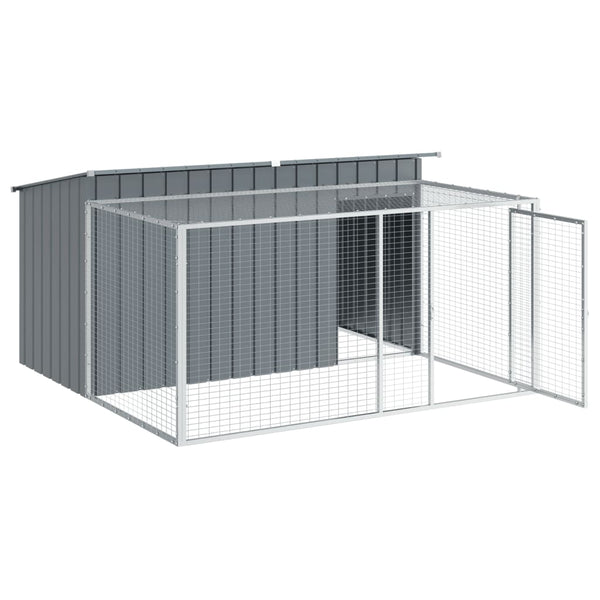Vidaxl Dog House With Run Anthracite 197X194x110 Cm Galvanised Steel Dog Kennels