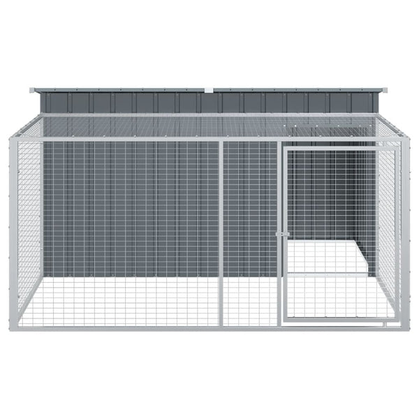Vidaxl Dog House With Run Anthracite 197X194x110 Cm Galvanised Steel Dog Kennels