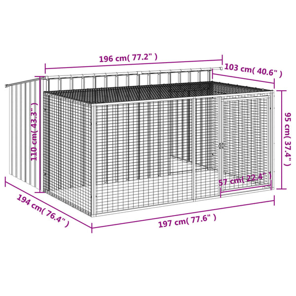 Vidaxl Dog House With Run Anthracite 197X194x110 Cm Galvanised Steel Dog Kennels