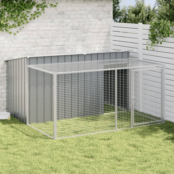 Vidaxl Dog House With Run Anthracite 197X194x110 Cm Galvanised Steel Dog Kennels