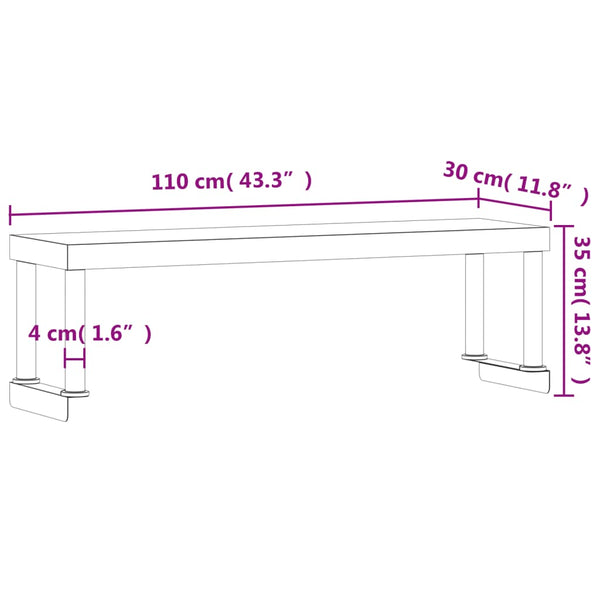 Vidaxl Work Table Overshelf 110X30x35 Cm Stainless Steel Kitchen Benchtops