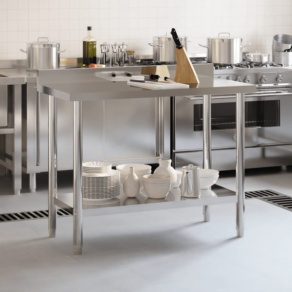 Vidaxl Kitchen Work Table With Backsplash 110X55x93 Cm Stainless Steel Tables