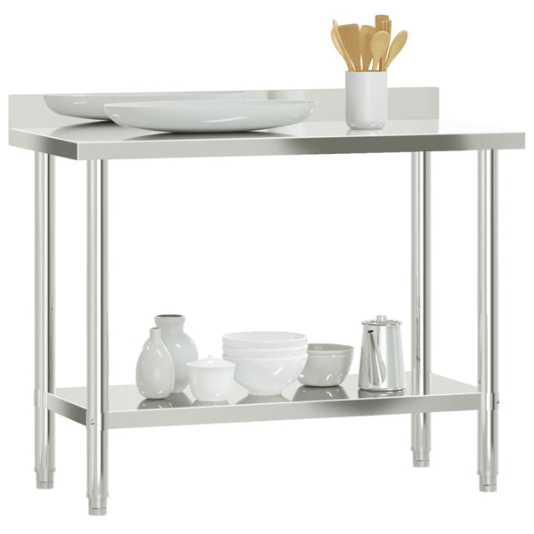 Vidaxl Kitchen Work Table With Backsplash 110X55x93 Cm Stainless Steel Tables