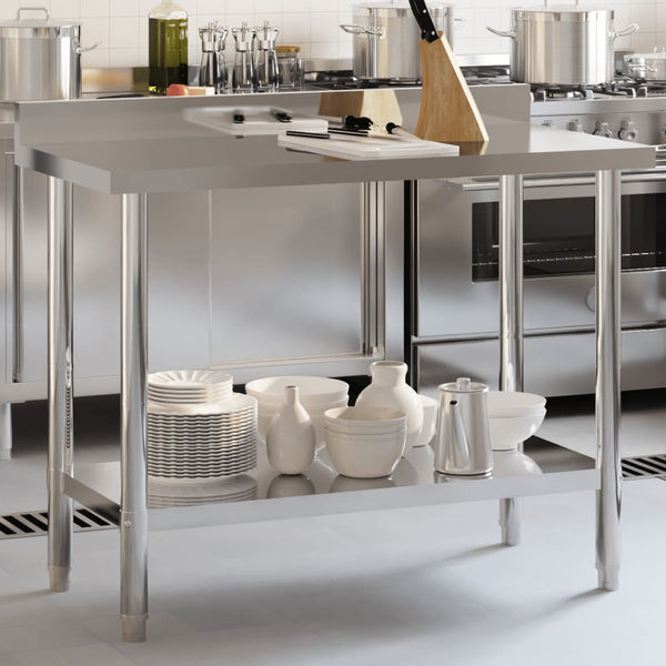 Vidaxl Kitchen Work Table With Backsplash 110X55x93 Cm Stainless Steel Tables