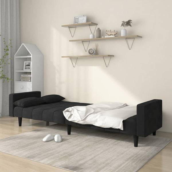 2 Seater Sofa Bed With Two Pillows Black Velvet Sofa Beds