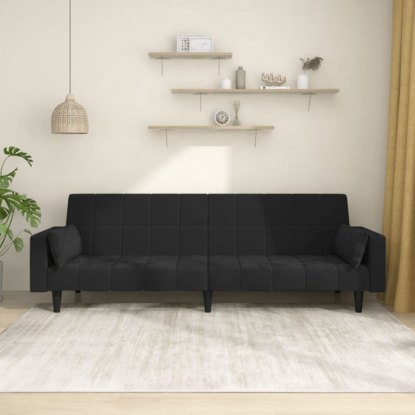Sofa Beds 2 Seater Sofa Bed With Two Pillows Black Velvet