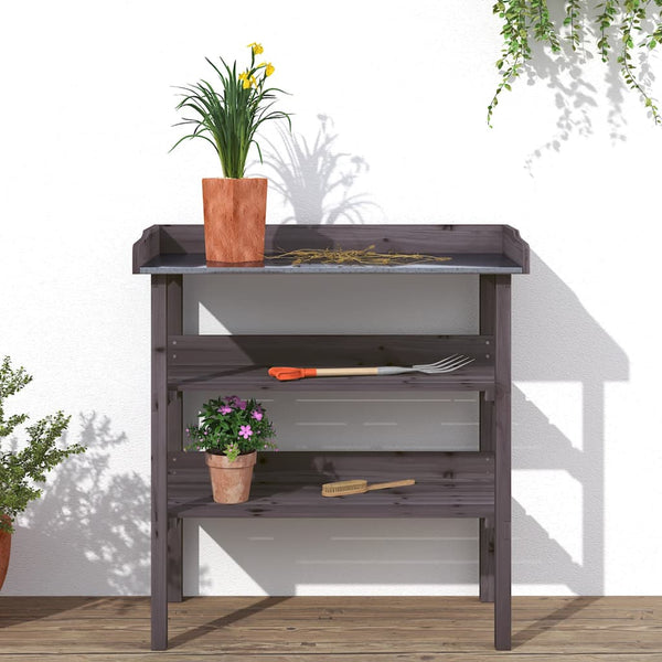 Vidaxl Plant Table With Shelves Grey 78X38x82.5 Cm Solid Wood Fir Plant Stands