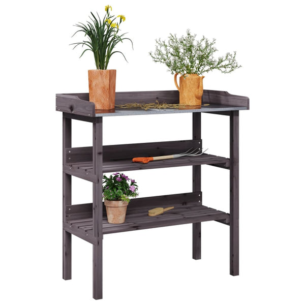Vidaxl Plant Table With Shelves Grey 78X38x82.5 Cm Solid Wood Fir Plant Stands