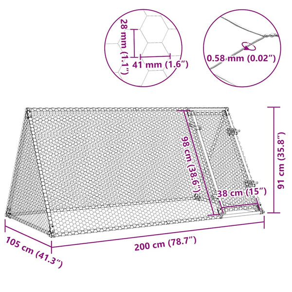 Vidaxl Chicken Cage Silver 200X105x91 Cm Galvanised Steel Small Animal Cages & Hutches