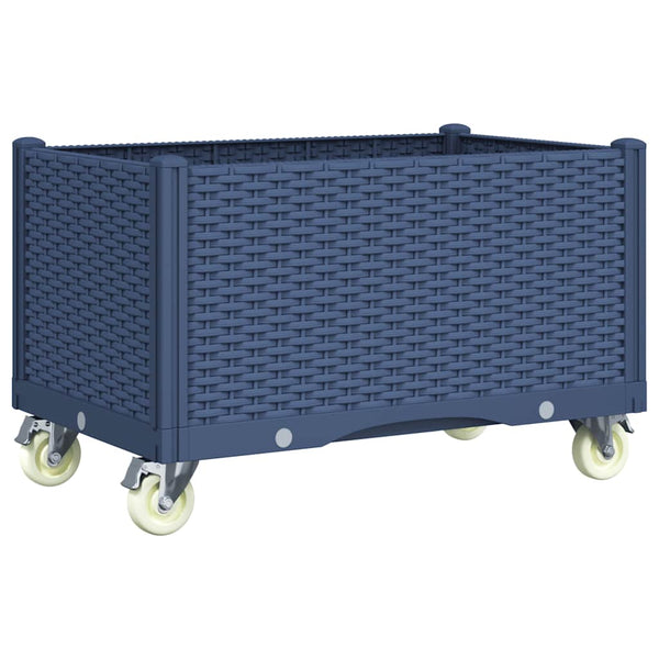 Vidaxl Garden Planter With Wheels Blue Grey 80X50x54 Cm Pp Planters & Vases