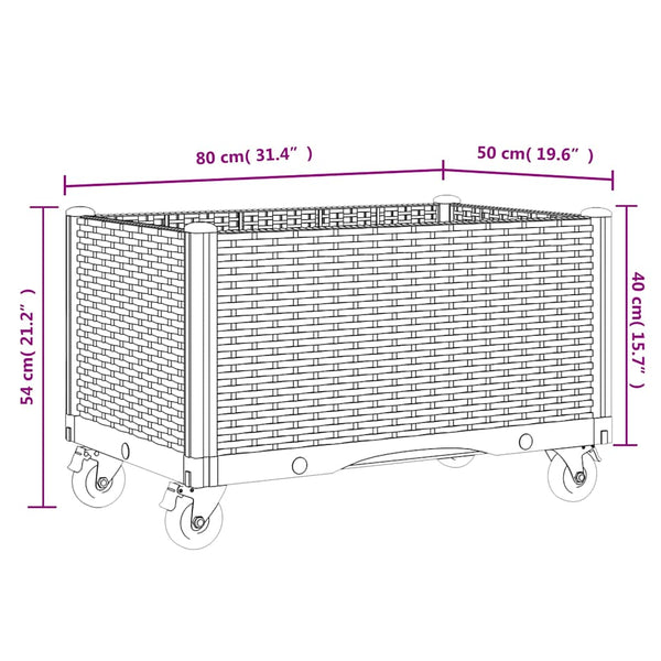 Vidaxl Garden Planter With Wheels Blue Grey 80X50x54 Cm Pp Planters & Vases