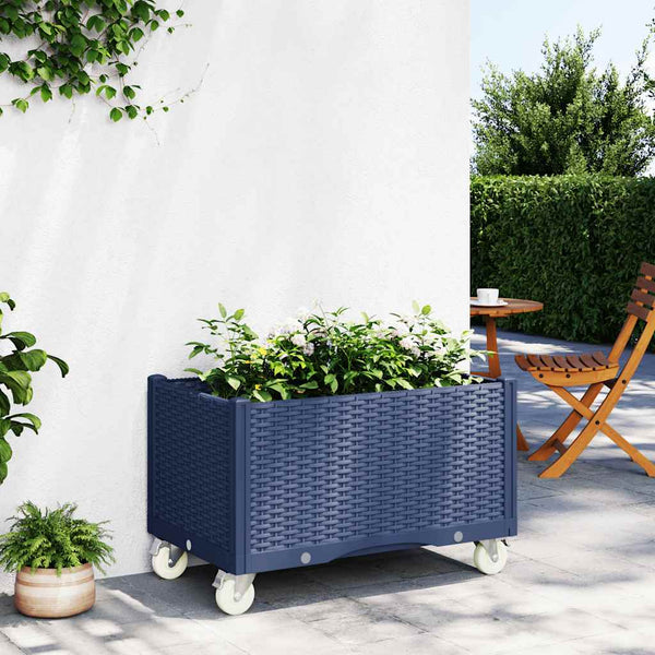 Vidaxl Garden Planter With Wheels Blue Grey 80X50x54 Cm Pp Planters & Vases