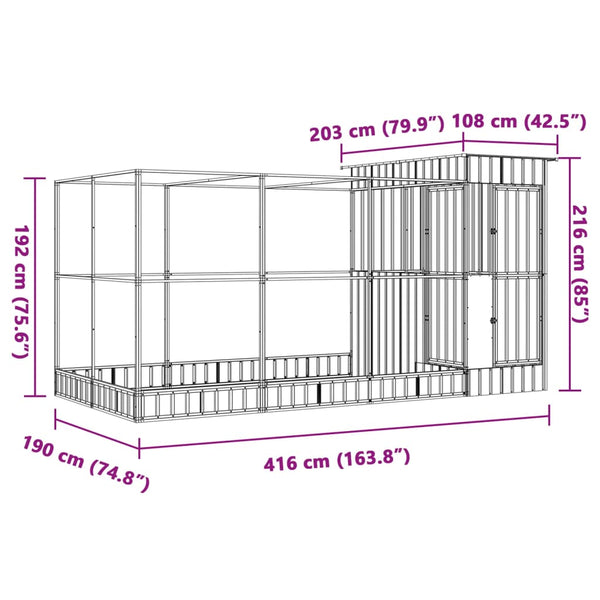 Vidaxl Aviary With Extension Silver 416X203x216 Cm Steel Bird Cages
