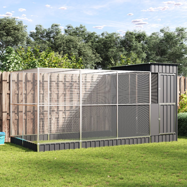 Vidaxl Aviary With Extension Silver 416X203x216 Cm Steel Bird Cages