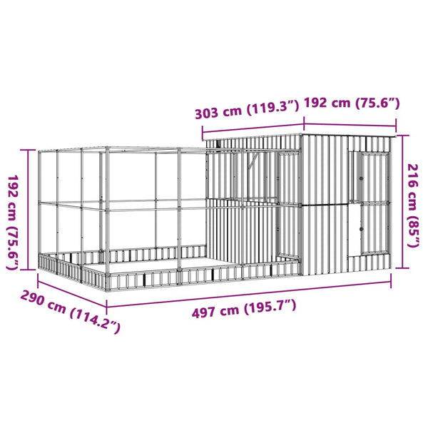 Vidaxl Aviary With Extension Silver 497X303x216 Cm Steel Bird Cages