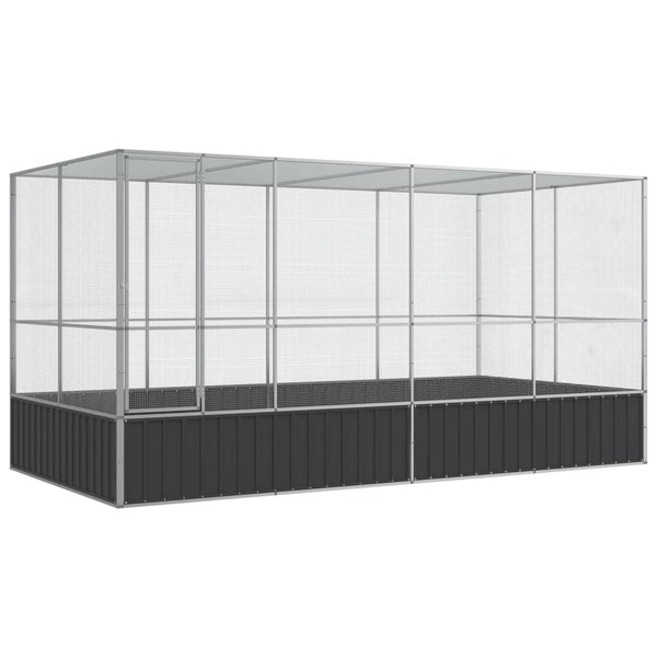 Aviary With Extension Silver 418X207x212 Cm Steel Bird Cages