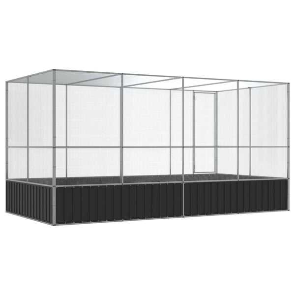 Aviary With Extension Silver 418X207x212 Cm Steel Bird Cages