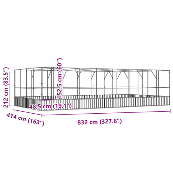 Vidaxl Aviary With Extension Silver 832X414x212 Cm Steel Bird Cages