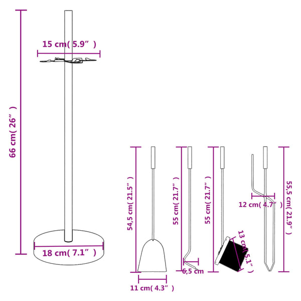 Vidaxl 5 Piece Fireplace Tool Set 18X66 Cm Steel Fireplace Pokers Tools