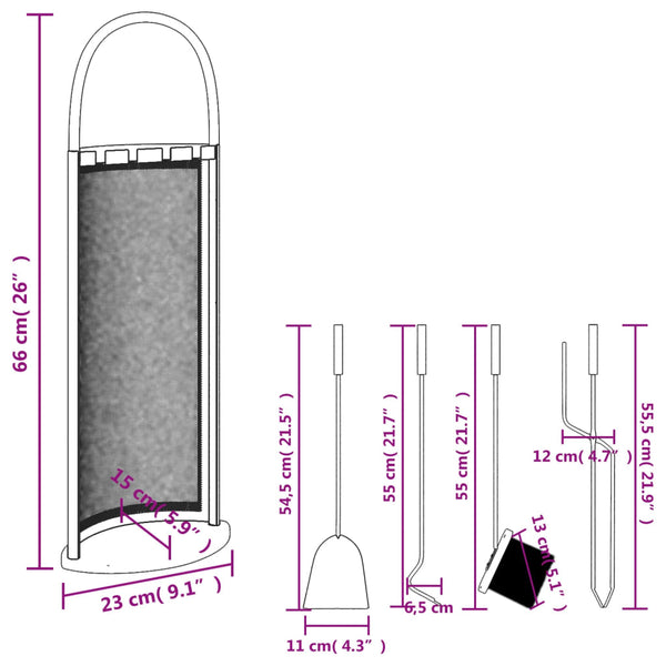 Vidaxl 5 Piece Fireplace Tool Set 18X66 Cm Steel Fireplace Pokers Tools