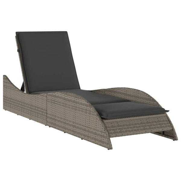 Vidaxl Sun Lounger With Cushion Grey 60X205x73cm Poly Rattan Loungers