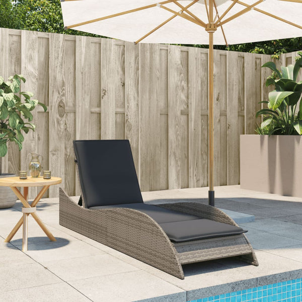Vidaxl Sun Lounger With Cushion Grey 60X205x73cm Poly Rattan Loungers