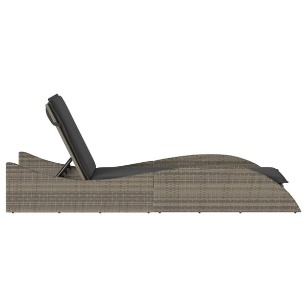 Vidaxl Sun Lounger With Cushion Grey 60X205x73cm Poly Rattan Loungers