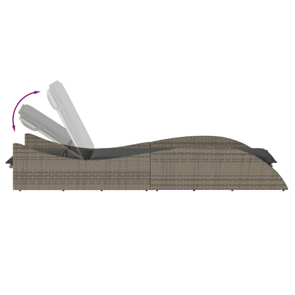 Vidaxl Sun Lounger With Cushion Grey 60X205x73cm Poly Rattan Loungers